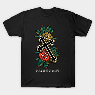 Cross Rose American Traditional Tattoo Flash T-Shirt